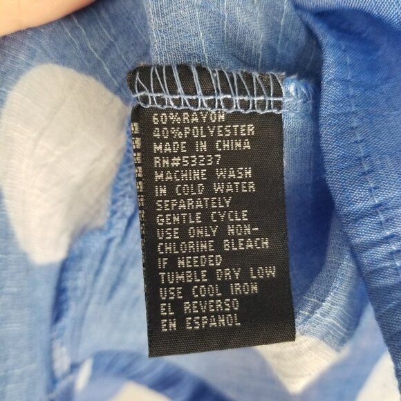 Blue Polka Dot Off the Shoulder Blouse Top Gauzy Crinkly Fabric Size Large - Picture 4 of 8